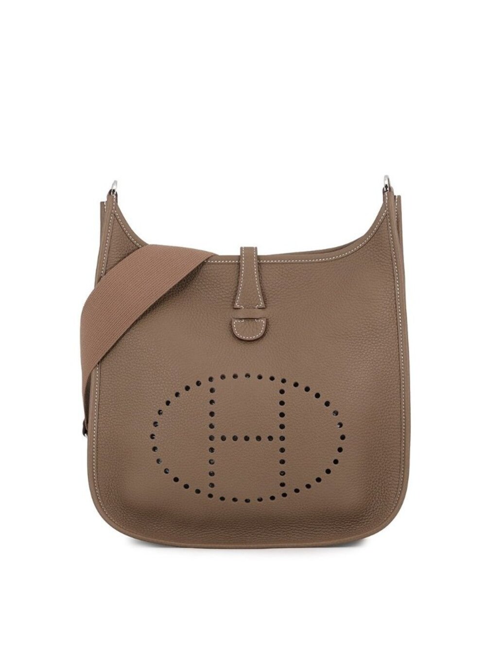 Hermes Shoulder Bag Evelyne Etoupe Silver Taurillon Clemence